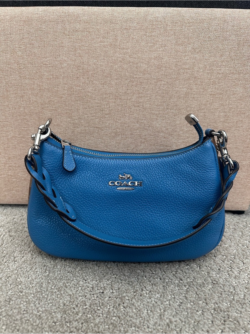 Coach Bright Blue Pebble Leather Shoulder Bag